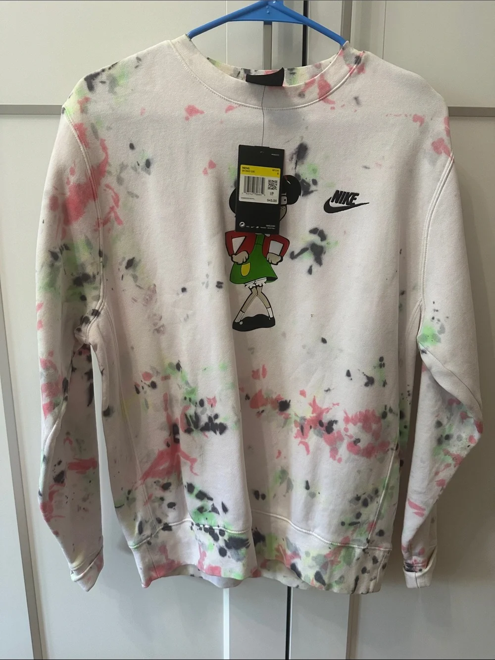 Nike White Tie-Dye Crewneck Sweatshirt with Pink & Green Accents
